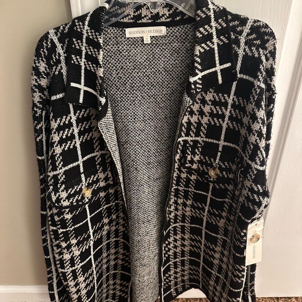 Black and White Checkered Cardigan